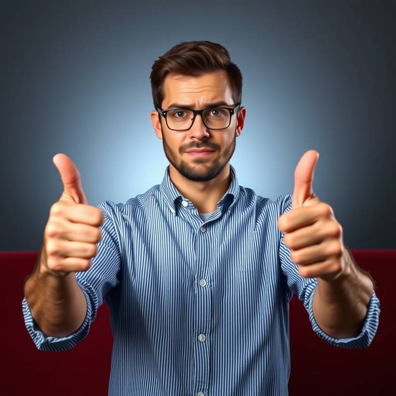 Een persoon die een duim omlaag geeft, wat fouten tijdens een sollicitatiegesprek symboliseert.